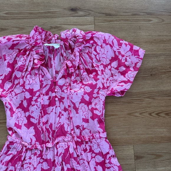 Tuckernuck Hyacinth House Pink Floral Thea Mini Dress XXS Tiered Ruffle Hem - Picture 6 of 8
